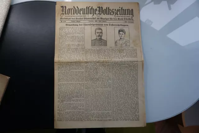 Zeitung Ermordung Thronfolgerpaar Österreich-Ungarn 30. Juni 1914 Norddt. Volksz