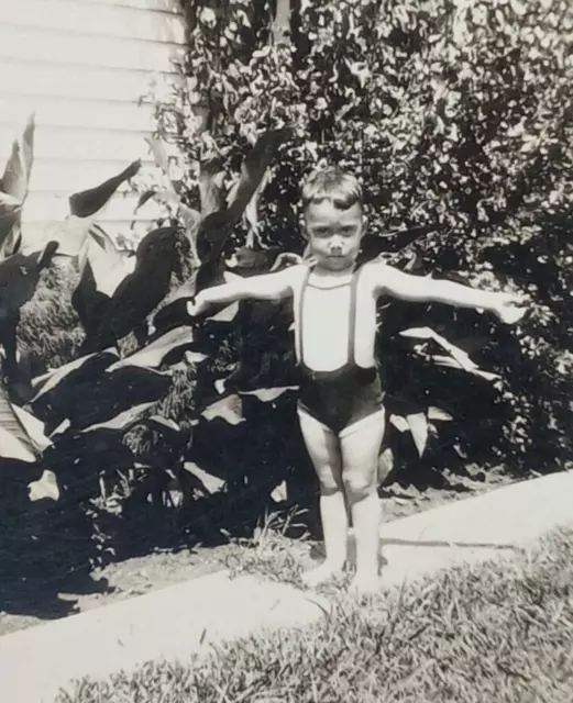 c.1930's Home Baby Yard Wrestling Suit Garden Toddler Vintage Antique Photo