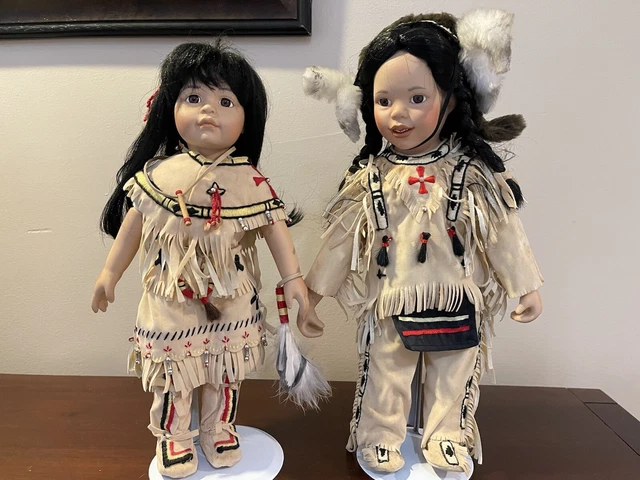 Native American Indian BUFFALO BOY & CHILD dolls Georgetown Collection In Boxes