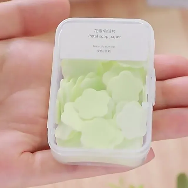 100Pcs/Box Disposable Cute Mini Flower Shape Paper Soap with Box Hand-wash'3C