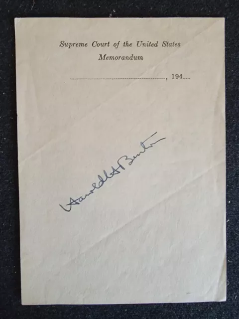 U.S. Supreme Court Justice Harold Burton Autograph Signed Memorandum Sheet