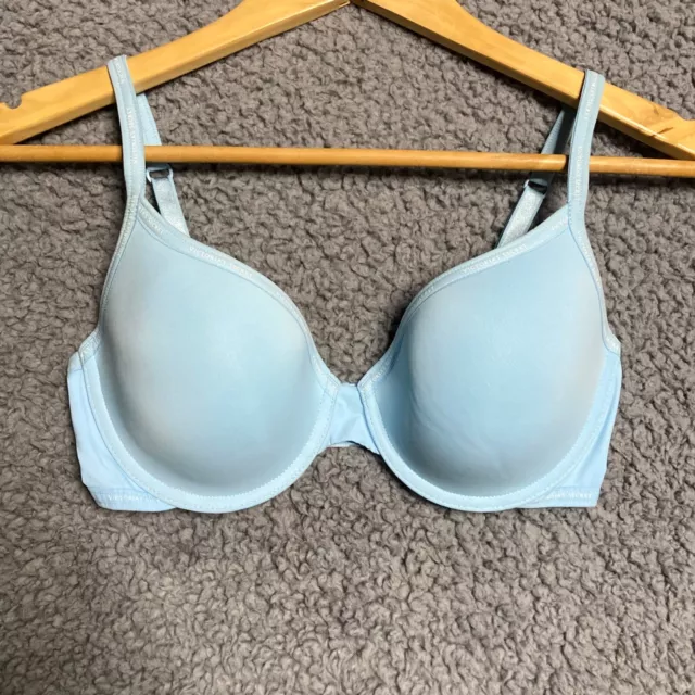 Victoria Secret T-Shirt Lightly Lined Demi Baby Blue Logo Trim Push Up Bra 34D