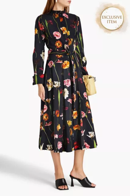 RRP €1750 OSCAR DE LA RENTA Shirt Dress US2 IT38 XS Floral Made in Italy