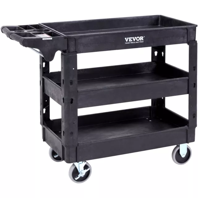 VEVOR Utility Service Cart 3 Shelf 550LBS 360° Swivel Wheels (2 with Brakes)
