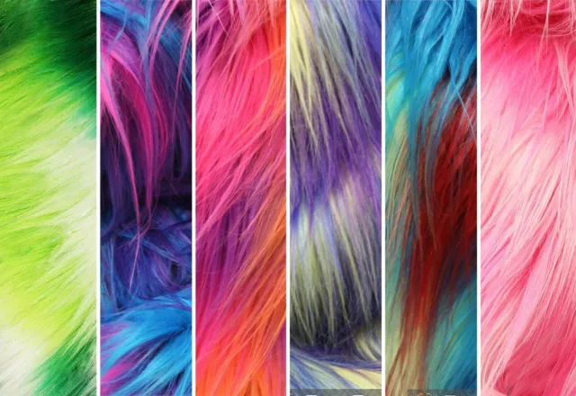 Faux Fur Long Pile 3 Tone Rainbow Fabric / 60" Wide / Sold By The Yard