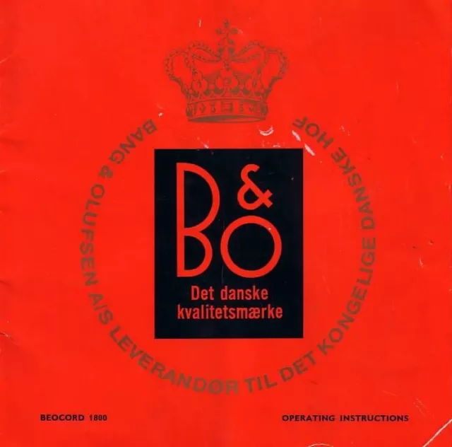 Operating Instructions for Bang Olufsen Beocord 1800