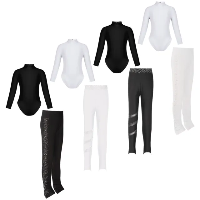 Girls Sportwear Gym Tracksuits Figure Skating Outfits Solid Color Dancewear