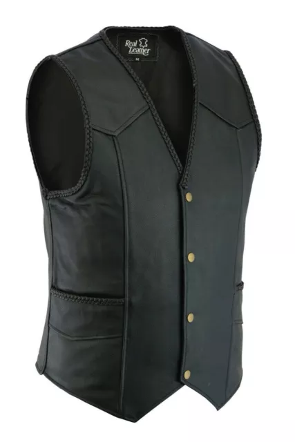 Men's Genuine Leather Western Biker Motorcycle Style Vest With Side Laces