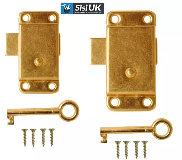 Brass Wardrobe Lock & Key 50mm or 63mm Cupboard Drawer Cabinet Door Catch Lock