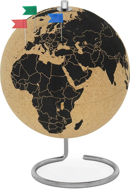 Mappamondo in Sughero Alto 25 Cm Con 54 Spilli Diversi - Mappamondo Girevole in