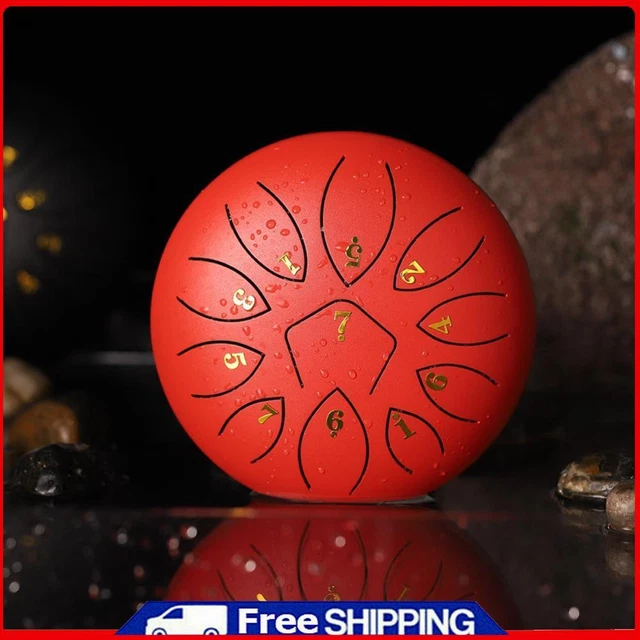 6 Inch 11-Note Tongue Drum with Drumsticks Hand Pan Ethereal Drums (Red) -