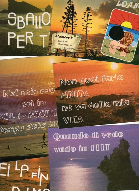 6 cartoline vintage '70 paesaggi con frasi d' amore