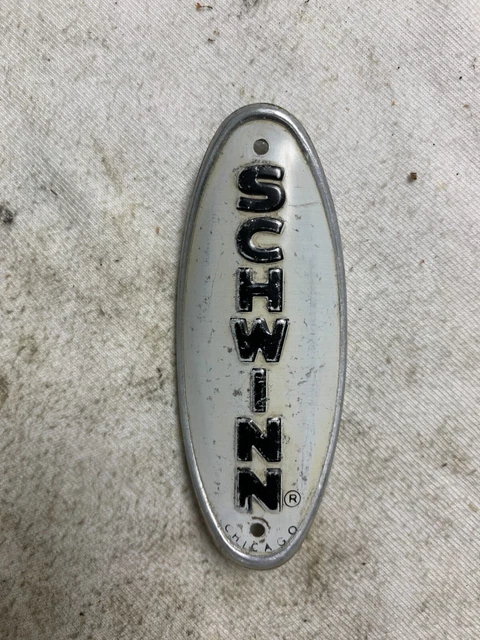 Vintage Original Schwinn Head Badge, Chicago, Black on White Vintage Original Schwinn Head Badge, Chicago, Black on White