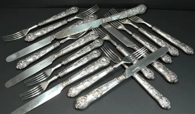 English Georgian Sterling Silver Fruit 17 Knives & Forks by Aaron Hadfield