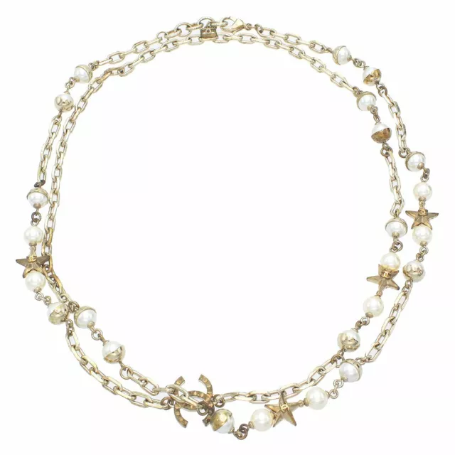 CHANEL A17C COCO Mark Star Pearl Long Necklace Gold X White Authentic Women  Used $1,198.47 - PicClick