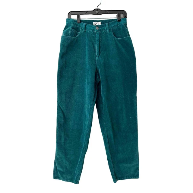 VINTAGE 90s NY Jeans Teal Velvet High Waist Wide Leg 5 Pocket Jeans Size 10 W 30