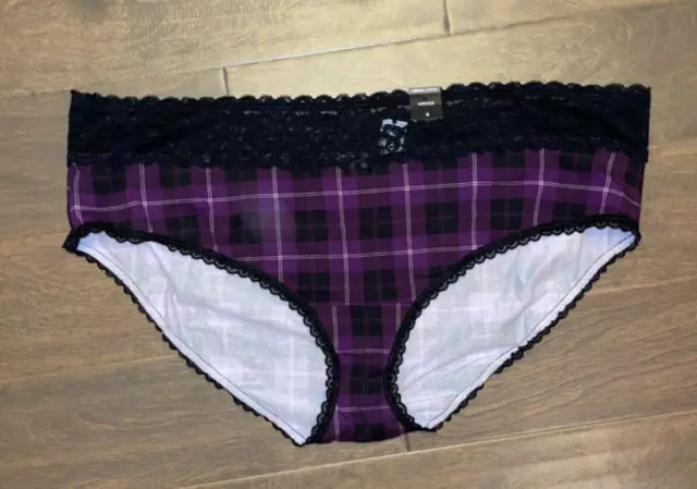 Torrid Cotton Mid Rise Hipster Purple Black Plaid Panty Underwear 4 NWT