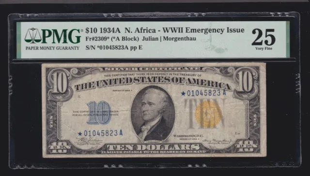US 1934A $10 North Africa Emergency LFP #86 STAR Note FR 2309* PMG 25 VF (823*)