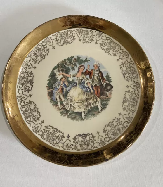 Vintage Sabin Crest of Gold Warranted 22k Dinner Plate Signed