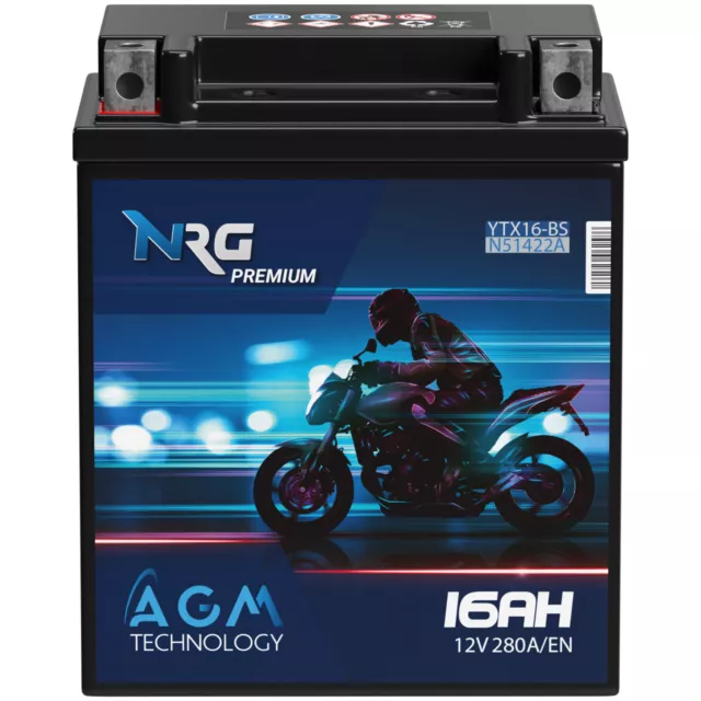 NRG YTX16-BS AGM Motorradbatterie 16Ah 12V 280A/EN Batterie YTX16-4 YTX16BS