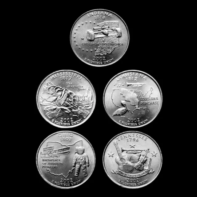 2002 D Statehood Lot ~ Set of Five US Mint Coins ~ Business Strikes from Rolls
