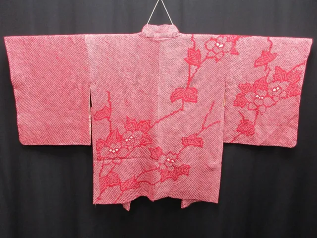 7943M3 Silk Vintage Japanese Kimono Haori Jacket Full Shibori Peony
