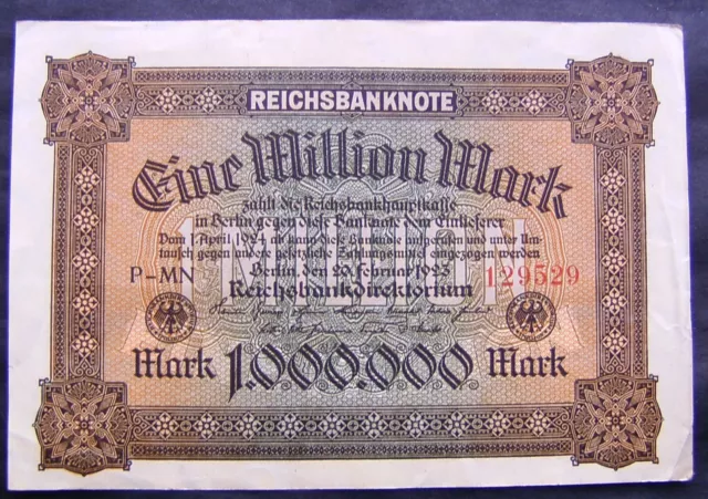 0912 Deutschland Inflation ★★★ 1 Million Mark 20. Feb. 1923 ★★★