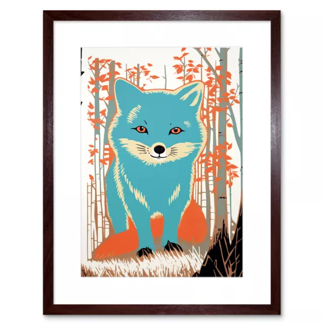 Cute Blue Fox Forest Woodland Baby Animal Kids Bedroom Framed Art Print 9X7