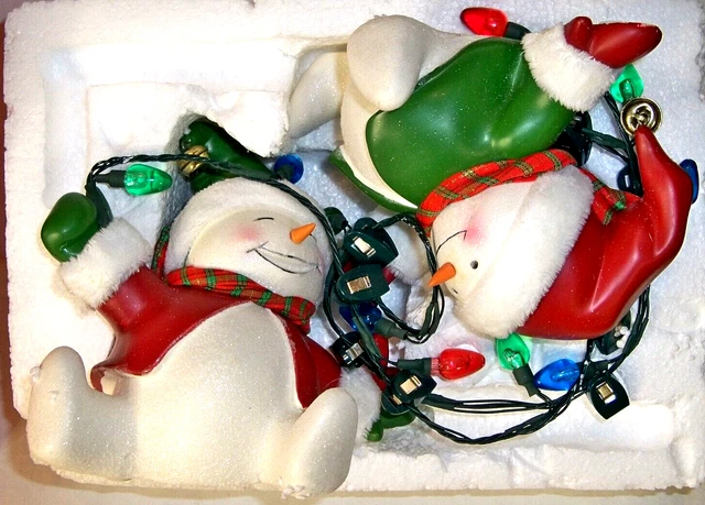 Avon Christmas - (2) Snowman Lighted Decorative Holder multicolor Light Bulbs