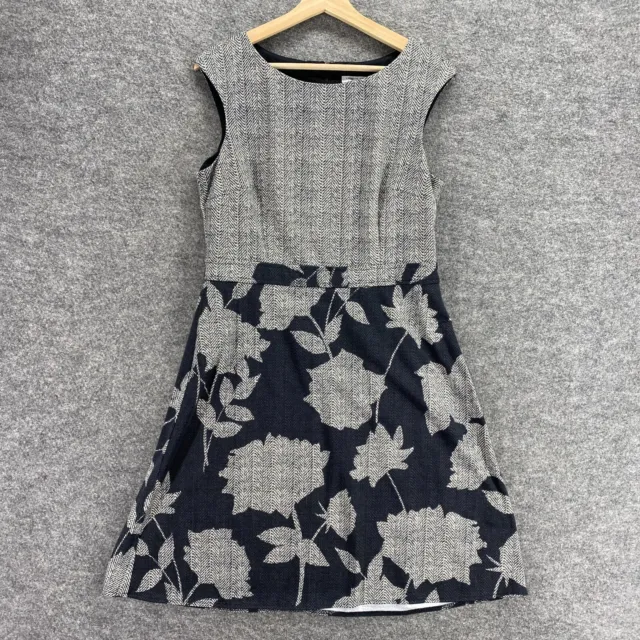 London Style Dress Women 12 Gray Floral Sleeveless Round Neck Sheath Shift Zip