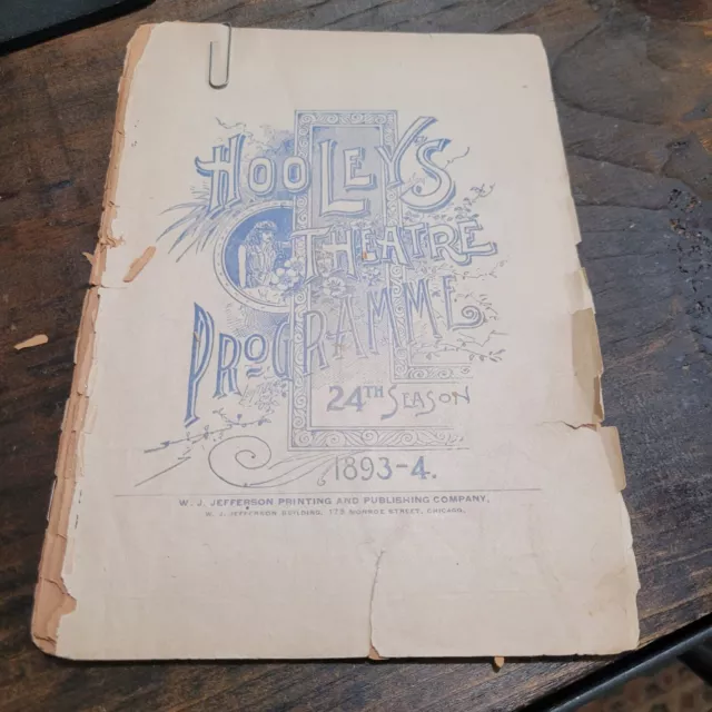 RARE 1893 Theater Program HOOLEY'S Lyceum Theatre Virginius The Stranger Hamlet