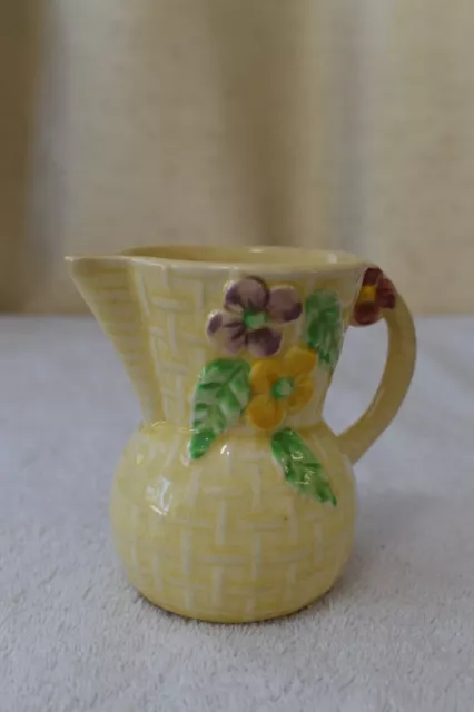 Vintage Wade Heath (England) Mini Yellow Pitcher with Basketweave Texture - CUTE