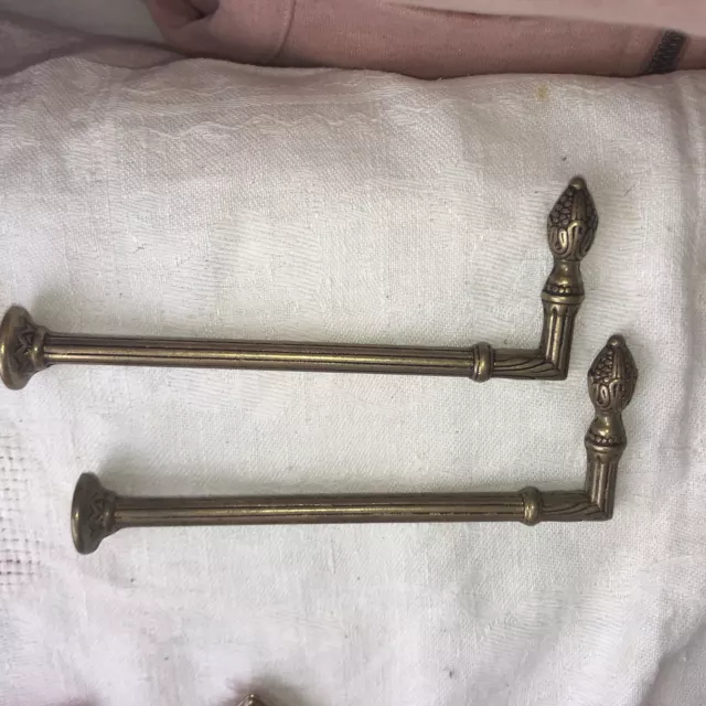 Vintage PAIR French Antique Brass Drapery Curtain Holdback Towel Hook Victorian