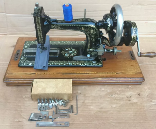 Antique Wertheim Superba Hand crank Sewing machine with mother of pearl