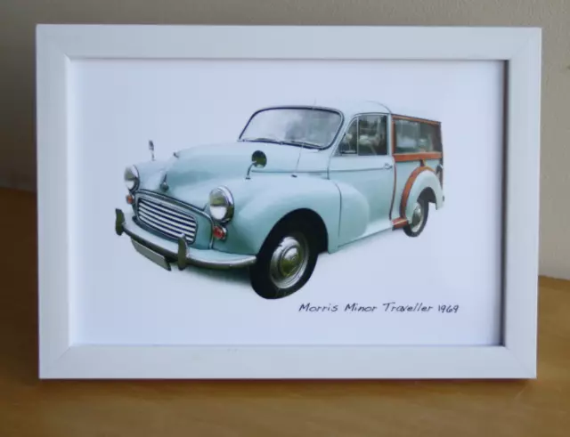 Morris Minor Traveller 1969 (P-Blue) - 4 x 6" Photograph in Black or White Frame