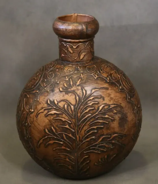 Metal Copper Relief Design Vase Water Pot Vase Boho India Home Décor 12” Tall