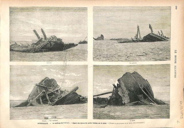 Dunkirk Shipwreck of the Adriatic Shipwrecks on the Beach ENGRAVING 1879