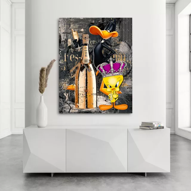 Leinwand Bild Pop Art Tweety Duffy Champagner Wandbild Disney Bilder Kunstdruck