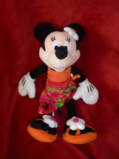 Doudou Disney Nicotoy Peluche Minnie Robe Hawaienne et Tong Orange Rose