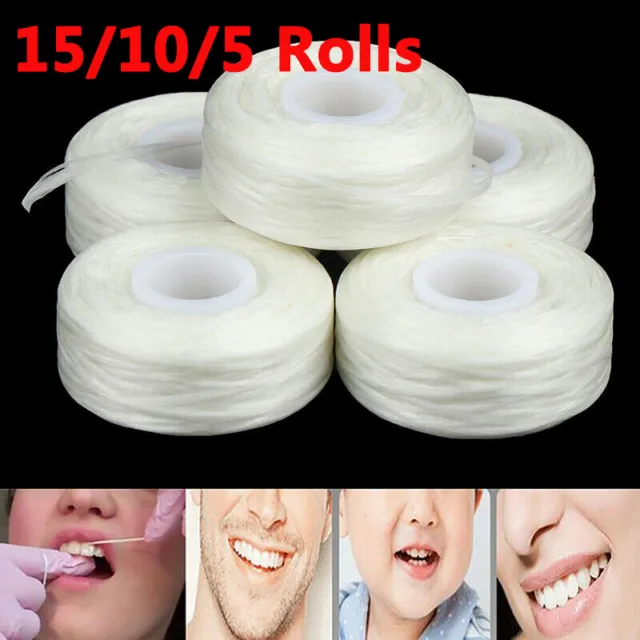 15Roll Dental Flosser Oral Hygiene Floss Teeth Cleaning Clean Wax Mint  50m/Roll