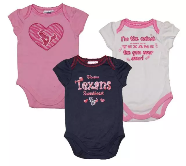 NWT Houston Texans NFL Newborn/Infant Girls 3-Pack Bodysuits Creeper Set