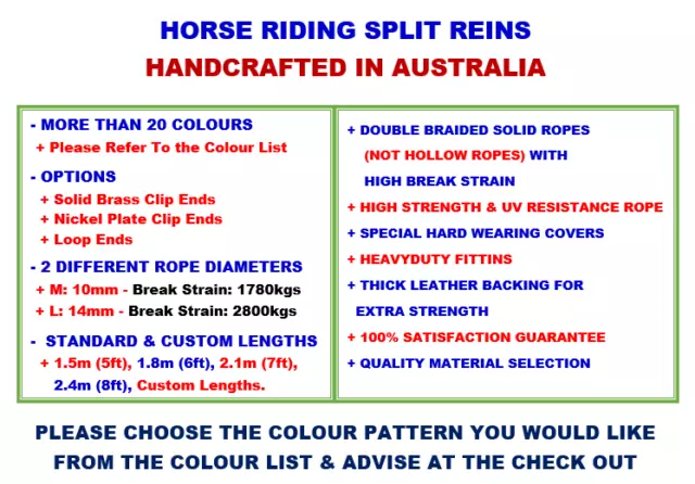 Split Horse Reins Riding Lead QUALITY Soft Solid Marine Rope AUSTRALIAN HANDMADE 3