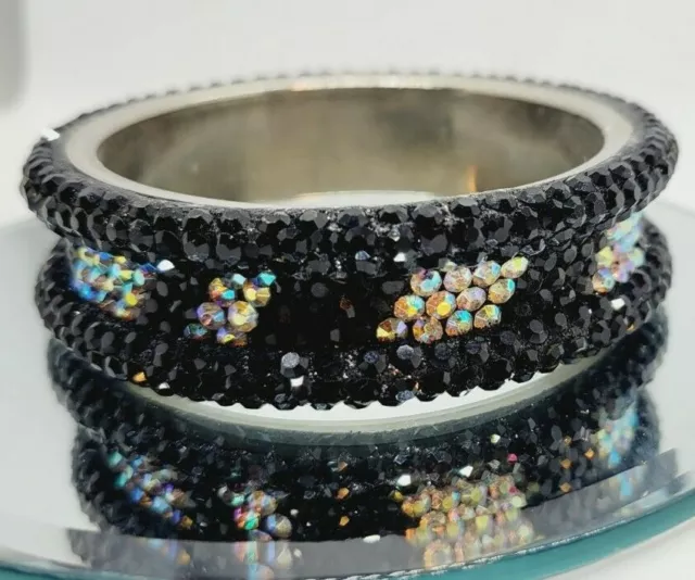 WEDDING PROM PARTY Stage Jewelry Bangle Bracelet Black with Aurora Borealis