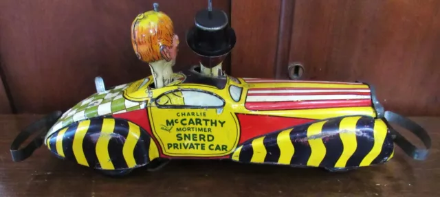 Marx Charlie McCarthy Mortimer Snerd Private Car Coupe Tin Wind Up Toy works/key