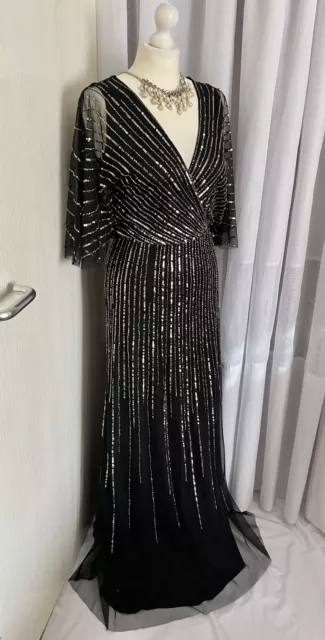 Bnwt Adrianna Papell Black/Silver Beaded Sequin Evening Occasion Dress Size 10