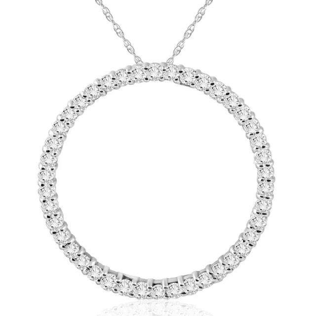 1Ct TW Circle Diamond Pendant 10K White Gold Necklace Lab Grown