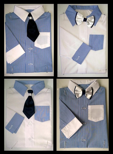 Baby Boy White Blue Smart Bodyshirt Formal Bodysuit shirt Bow Tie Outfit 0-24m