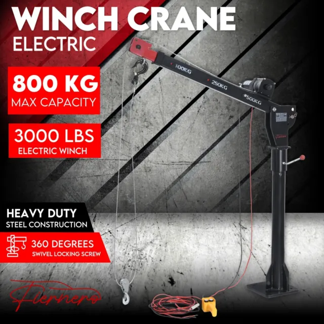 800kg Electric Hoist Winch Crane 12V Swivel Car Truck UTE Lift 360° Pick up +S