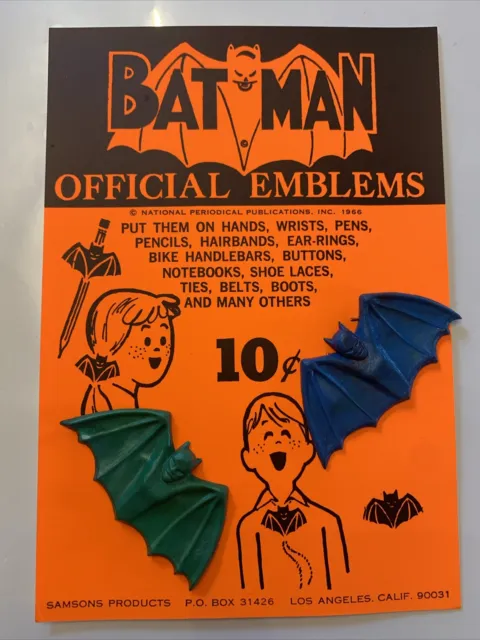 VINTAGE - BATMAN Official Emblems 2 Pack - Green and Blue - 1966 NPP DC Comics