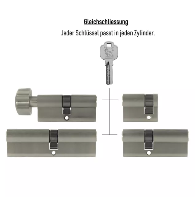 2x Profil O Knauf Zylinder No + Doble Embrague Cierre Igual 5 Llave 3